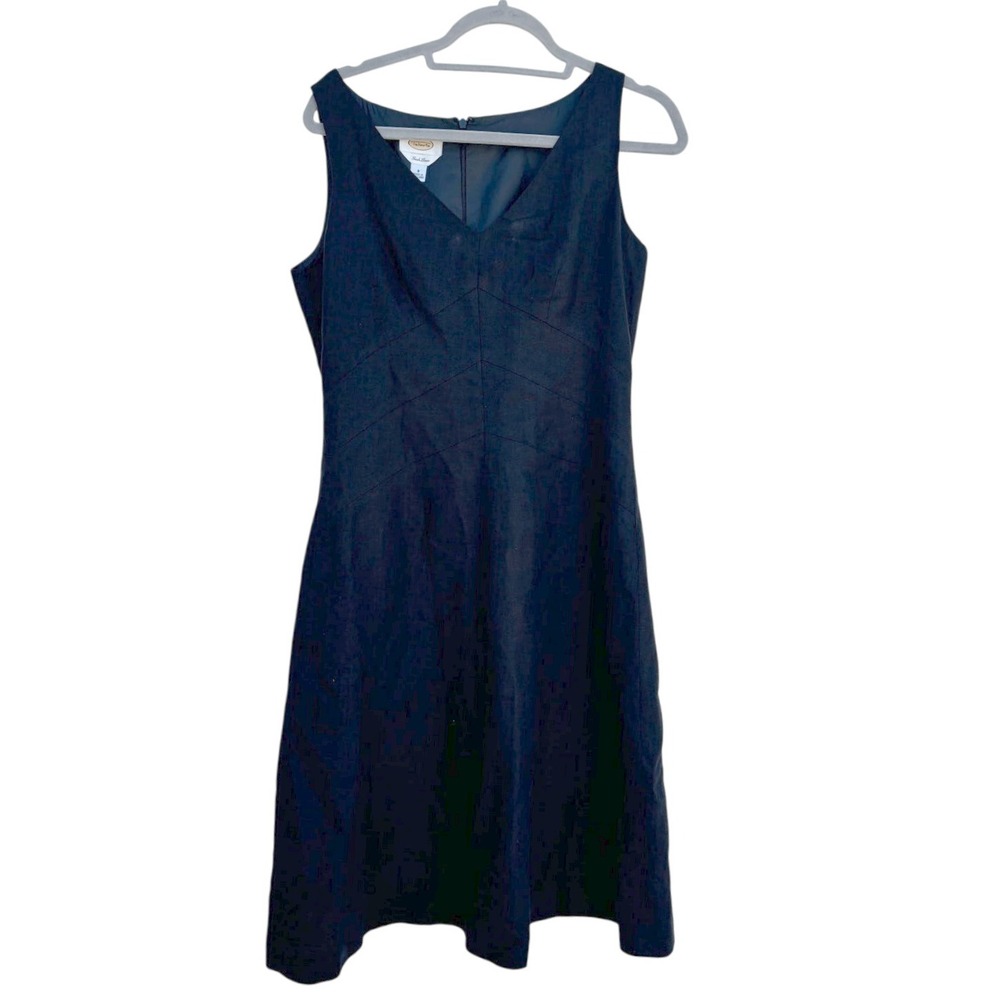 Talbots Irish Linen Sheath Dress, Black, Sleeveless, Tailored, V Neck, Sz‎ 8